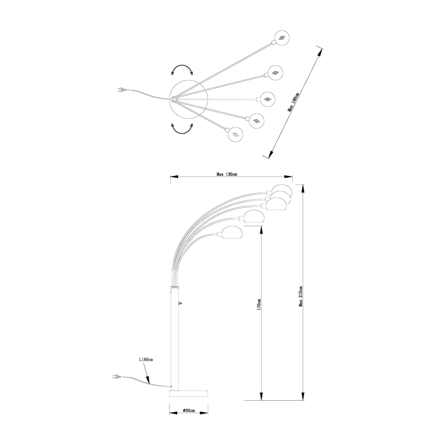 Globo - Lattialamppu 5xE14/40W/230V musta