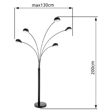 Globo - Lattialamppu 5xE14/40W/230V musta