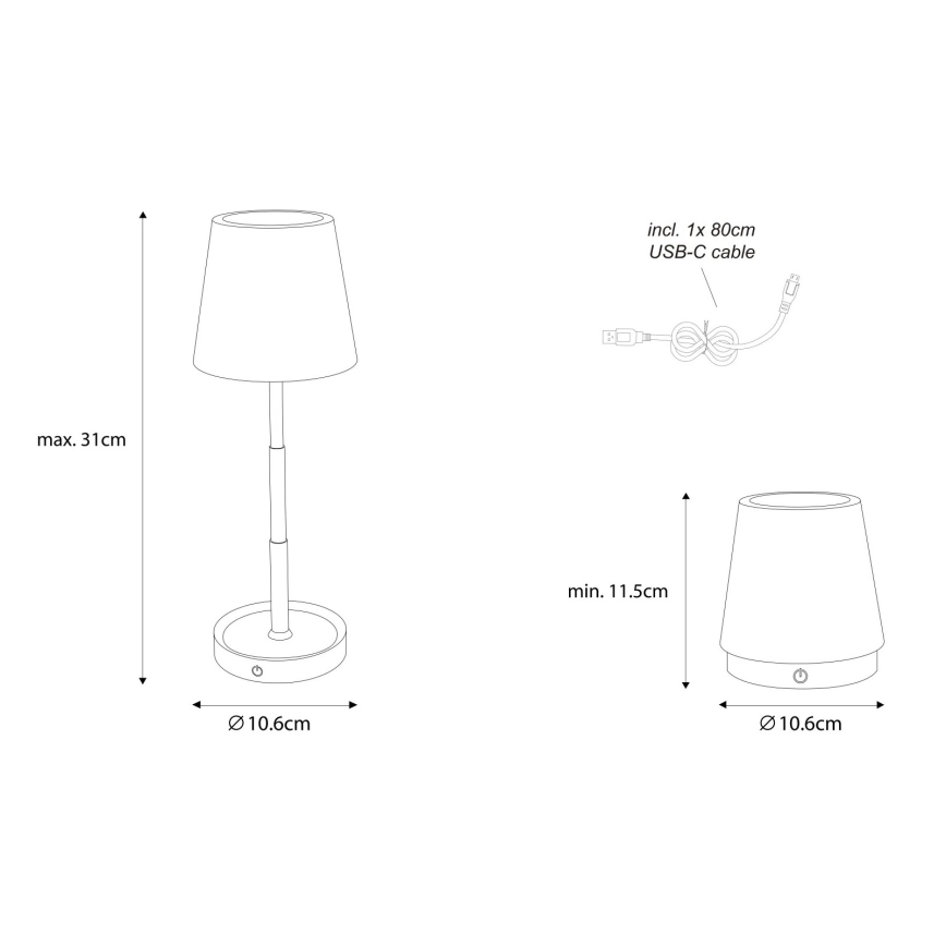 Globo - himmennettävä kosketusohjattu ladattava LED-pöytälamppu LED/1,2W/5V 1200 mAh
