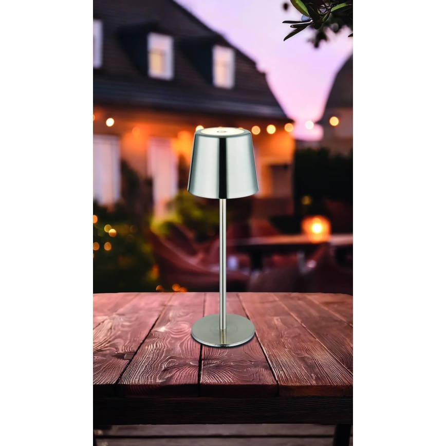 Globo - Himmennettävä, kosketusohjattu ladattava LED-pöytälamppu LED/2W/3,7V 3000/4000/6000K 2200 mAh kiiltävä kromi
