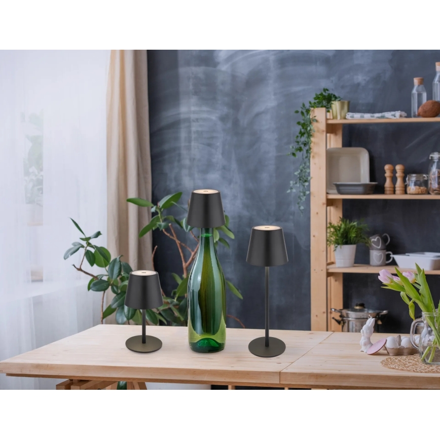 Globo - kosketushimmennettävä, ladattava LED-pöytälamppu ulkokäyttöön 3-in-1 LED/3W/5V 3000/4000/5000K IP54 1800 mAh musta