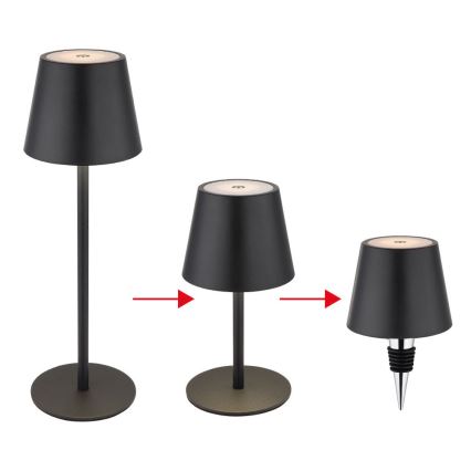 Globo - kosketushimmennettävä, ladattava LED-pöytälamppu ulkokäyttöön 3-in-1 LED/3W/5V 3000/4000/5000K IP54 1800 mAh musta
