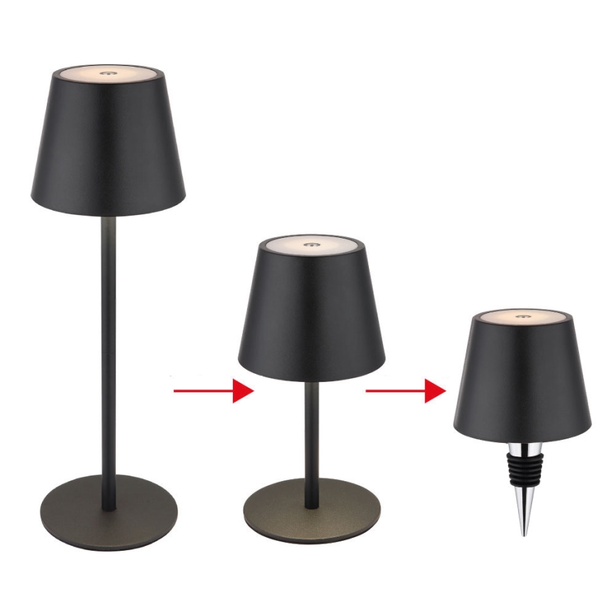 Globo - kosketushimmennettävä, ladattava LED-pöytälamppu ulkokäyttöön 3-in-1 LED/3W/5V 3000/4000/5000K IP54 1800 mAh musta