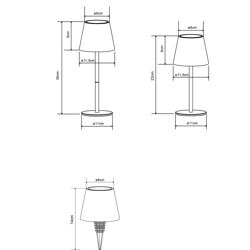 Globo - kosketushimmennettävä, ladattava LED-pöytälamppu ulkokäyttöön 3-in-1 LED/3W/5V 3000/4000/5000K IP54 1800 mAh musta