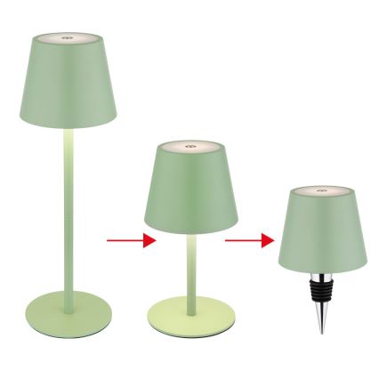 Globo - himmennettävä kosketusohjattu ladattava ulkokäyttöön sopiva pöytävalaisin 3-in-1 LED/3W/5V 3000/4000/5000K IP54 1800 mAh vihreä