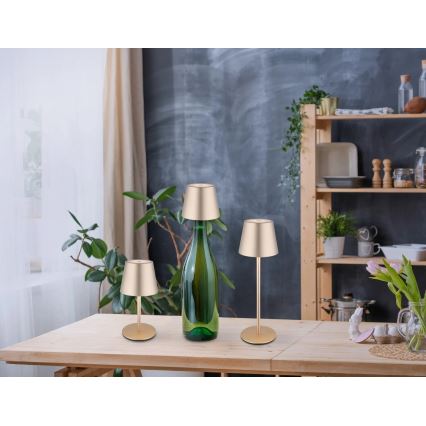 Globo - himmennettävä, kosketusohjattu, ladattava ulkokäyttöinen pöytävalaisin 3-in-1 LED/3W/5V 3000/4000/5000K IP54 1800 mAh messinki