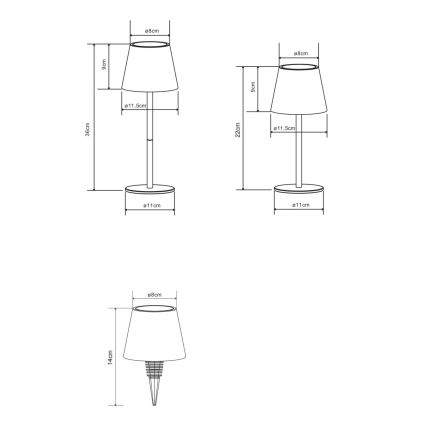 Globo - himmennettävä, kosketusohjattu, ladattava ulkokäyttöinen pöytävalaisin 3-in-1 LED/3W/5V 3000/4000/5000K IP54 1800 mAh messinki