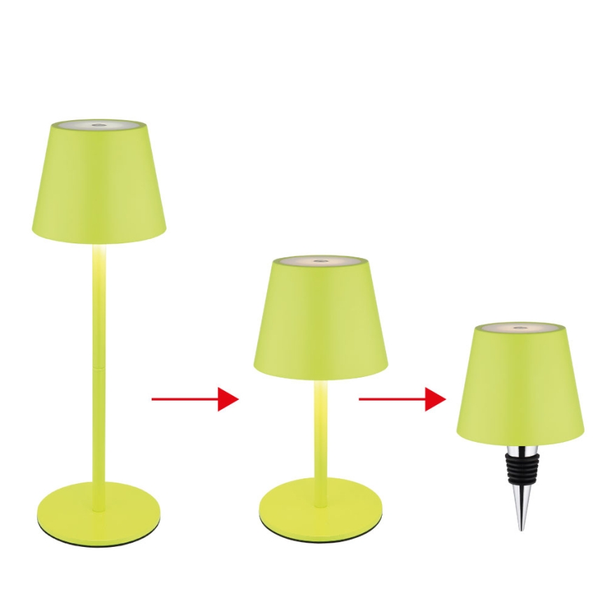 Globo - Himennettävä kosketusohjattu ladattava ulkokäyttöön tarkoitettu pöytävalaisin 3-in-1 LED/3W/5V 3000/4000/5000K IP54 1800 mAh vihreä