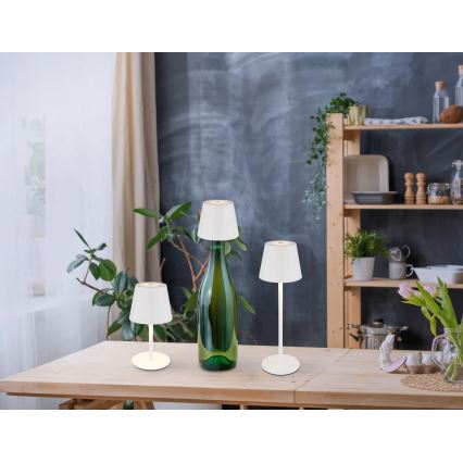 Globo - Himennettävä LED-kosketusohjattu ladattava ulkokäyttöön tarkoitettu pöytälamppu, 3-toiminen, LED/3W/5V, 3000/4000/5000K, IP54, 1800 mAh, valkoinen