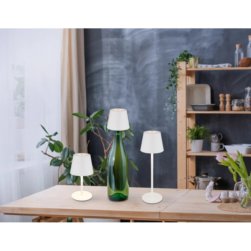 Globo - Himennettävä LED-kosketusohjattu ladattava ulkokäyttöön tarkoitettu pöytälamppu, 3-toiminen, LED/3W/5V, 3000/4000/5000K, IP54, 1800 mAh, valkoinen