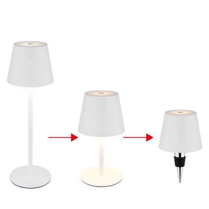 Globo - Himennettävä LED-kosketusohjattu ladattava ulkokäyttöön tarkoitettu pöytälamppu, 3-toiminen, LED/3W/5V, 3000/4000/5000K, IP54, 1800 mAh, valkoinen
