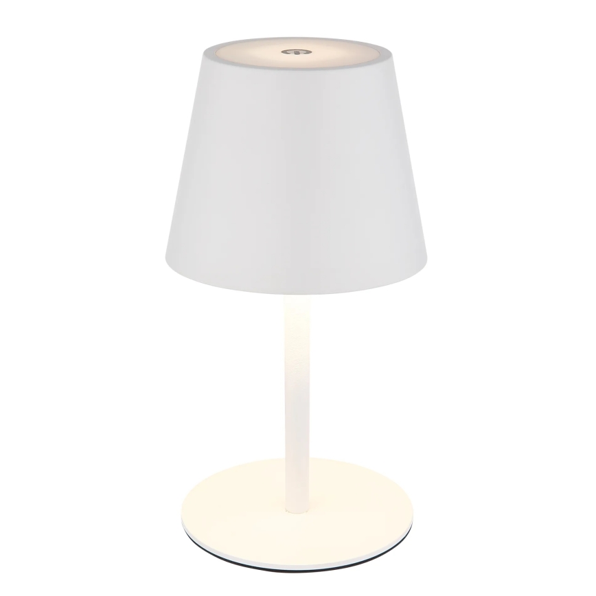 Globo - Himennettävä LED-kosketusohjattu ladattava ulkokäyttöön tarkoitettu pöytälamppu, 3-toiminen, LED/3W/5V, 3000/4000/5000K, IP54, 1800 mAh, valkoinen