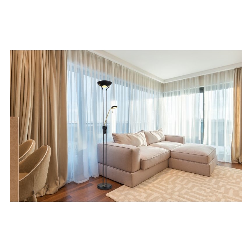 Globo - LED himmennettävä lattiavalaisin LED/20W/230V + LED/5,5W 3000K musta/kulta