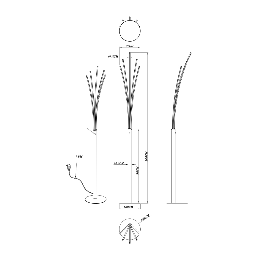 Globo - Himennettävä kosketusohjattu lattiavalaisin LED/36W/230V musta