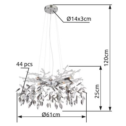 Globo - Kattokruunu johdossa 8xG9/8W/230V halkaisija 61 cm kiiltävä kromi