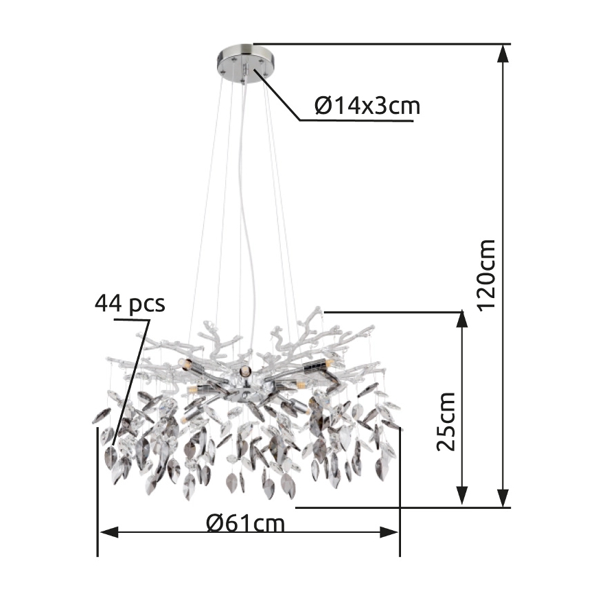 Globo - Kattokruunu johdossa 8xG9/8W/230V halkaisija 61 cm kiiltävä kromi