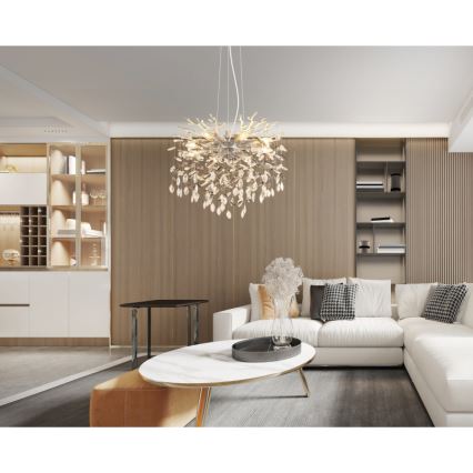 Globo - tyylikäs riippuvalaisin vaijerilla, 8xE14/40W/230V, hopea