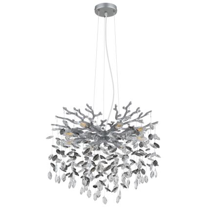 Globo - tyylikäs riippuvalaisin vaijerilla, 8xE14/40W/230V, hopea