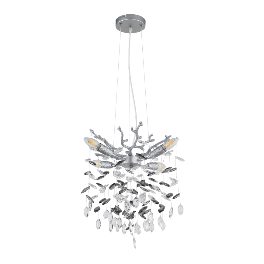 Globo - Riippuvalaisin kaapelilla 4xE14/40W/230V, hopeanvärinen