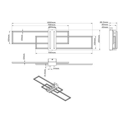 Globo - LED-kattovalaisin LED/40W/230V 3000K 25x100 cm musta