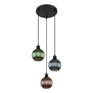 Globo - Kattokruunu johdossa 3xE27/25W/230V halkaisija 36 cm kupari/vihreä/sininen