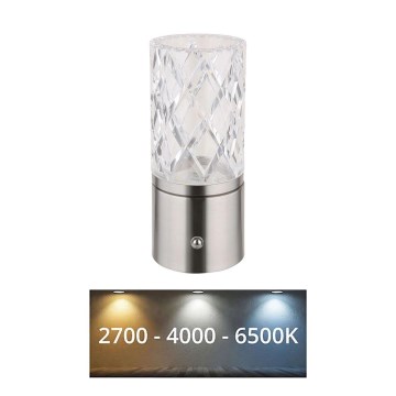 Globo - LED himmennettävä kosketuspöytävalaisin LED/2,5W/3,7V 2700K/4000K/6500K 1800 mAh USB mattakromi