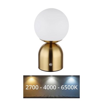 Globo - LED himmennettävä kosketuspöytävalaisin LED/2,5W/3,7V 2700K/4000K/6500K 1800 mAh USB messinki