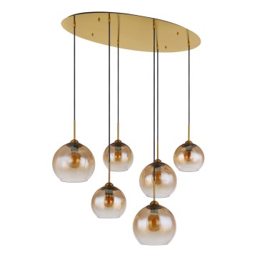 Globo - Vaijerilla roikkuva kattokruunu 6xE27/60W/230V messinki