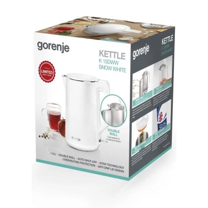 GORENJE K15DWW - Vedenkeitin 1,5 l 2200 W/230 V valkoinen