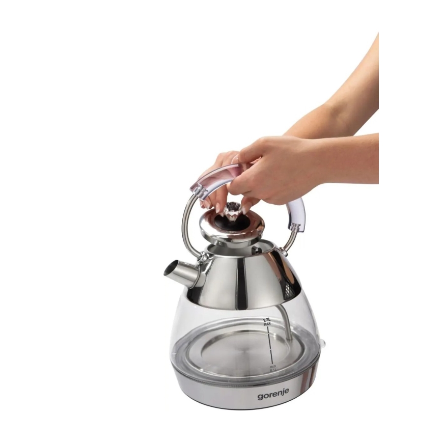 GORENJE K17GPD - Vedenkeitin 1,7 l 2200 W/230 V läpinäkyvä/ruostumaton teräs