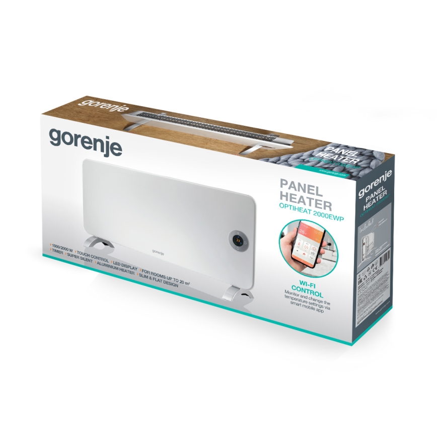 GORENJE OPTIHEAT 2000EWP - Älykäs sähköinen suora/konvektorilämmitin 2000W IP44 Wi-Fi valkoinen