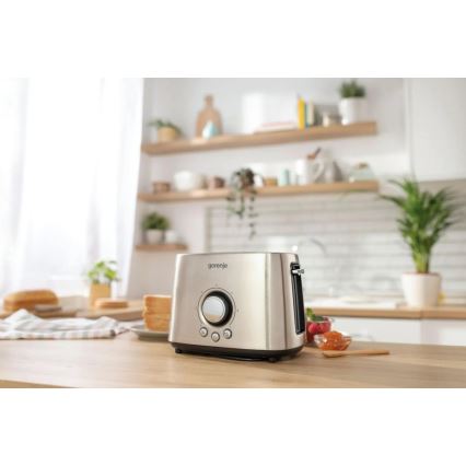 GORENJE T1000E - Kahden viipaleen leivänpaahdin sämpylätelineellä, 1000W/230V, ruostumaton teräs