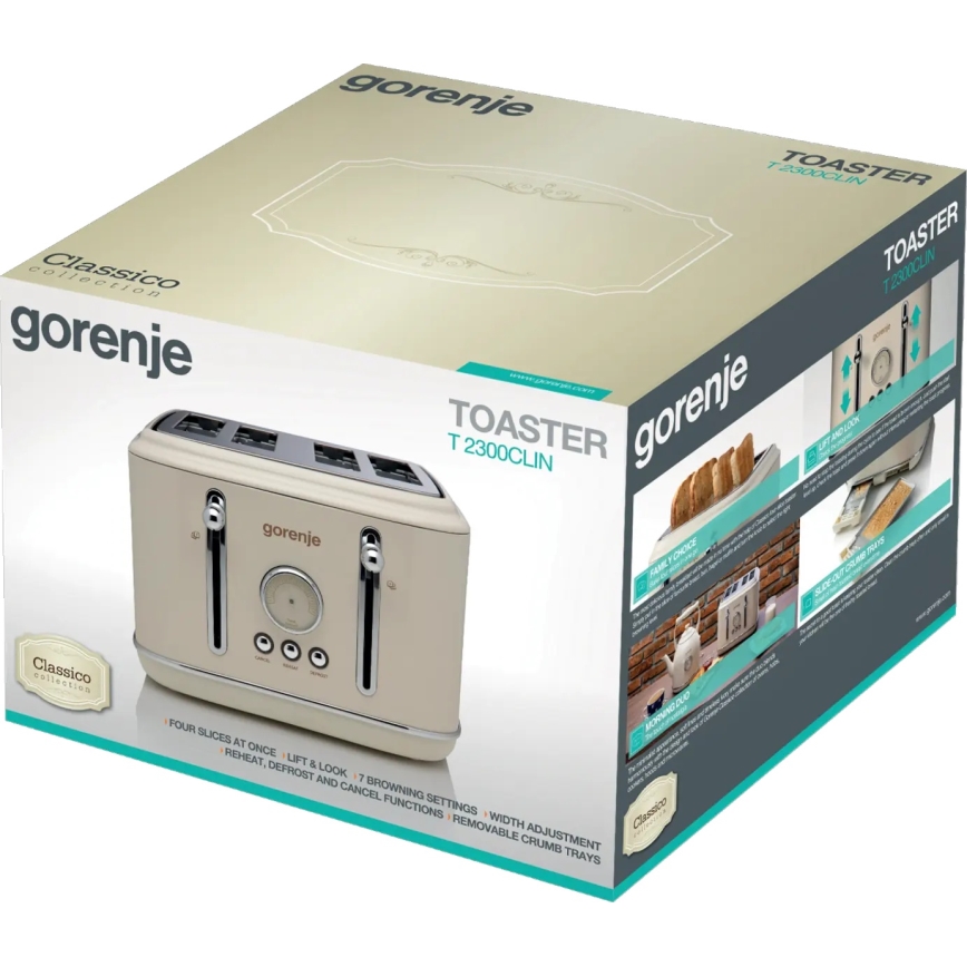 GORENJE T2300CLIN - 4-viipaleinen leivänpaahdin 1150W/230V beige