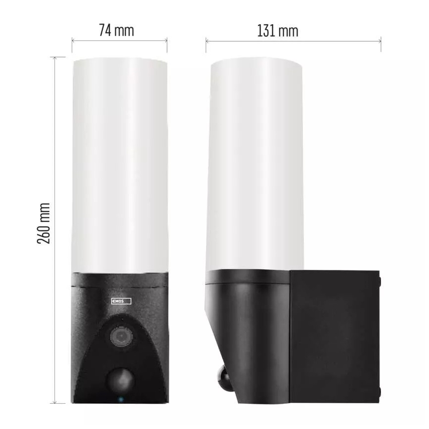 GoSmart LED/12W/230V 3200K IP65 Wi-Fi Tuya musta älykäs ulkokamera valolla