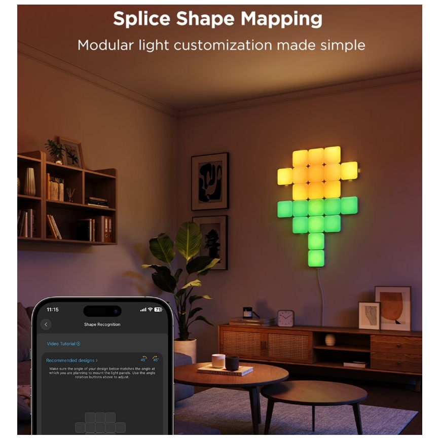 Govee - 10 kpl älykkäitä mini RGBIC -paneeleja Wi-Fi-yhteydellä
