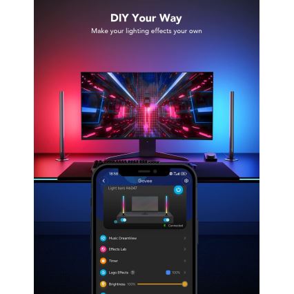 Govee - älykkäät pelikäyttöön tarkoitetut Wi‑Fi LED-paneelit + Smart Dual -ohjain, valkoinen, Wi‑Fi