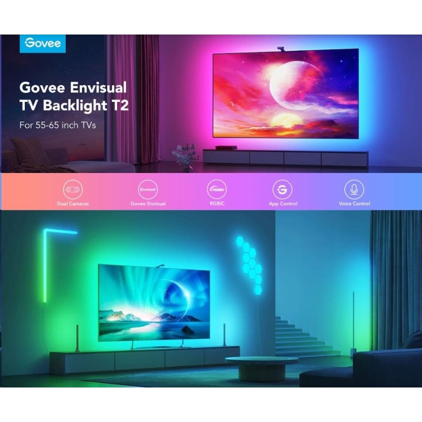 Govee - DreamView T2 DUAL TV 55-65 SMART LED taustavalo RGBIC Wi-Fi + kauko-ohjaus