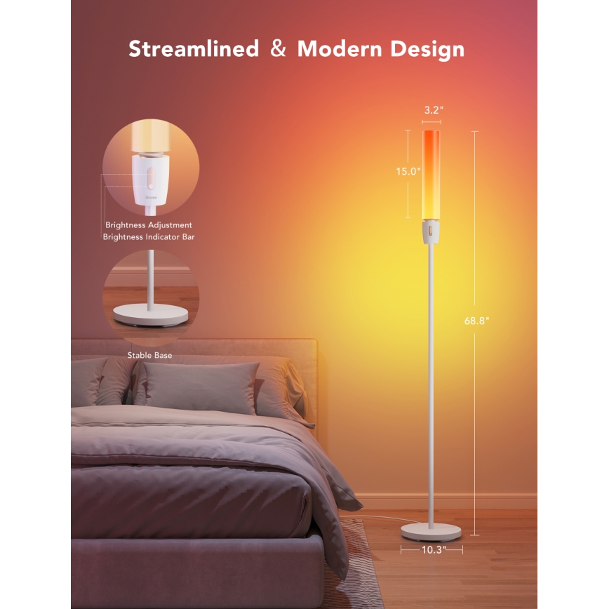 Govee - Himmennettävä LED-lattiavalaisin CYLINDER SMART RGBICWW 2200-6500K