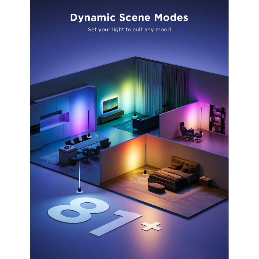 Govee - Himmennettävä LED-lattiavalaisin kaiuttimella Pro RGBICWW 2200-6500K Wi-Fi + kauko-ohjaus