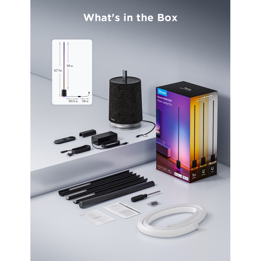 Govee - Himmennettävä LED-lattiavalaisin kaiuttimella Pro RGBICWW 2200-6500K Wi-Fi + kauko-ohjaus