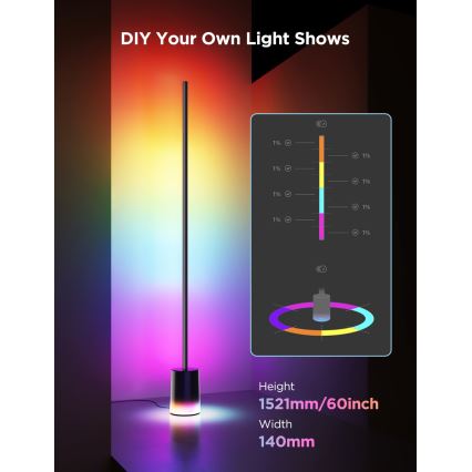 Govee - Himmennettävä LED-lattiavalaisin Smart MATTER LED RGBICWW 2200-6500K Wi-Fi + kauko-ohjaus