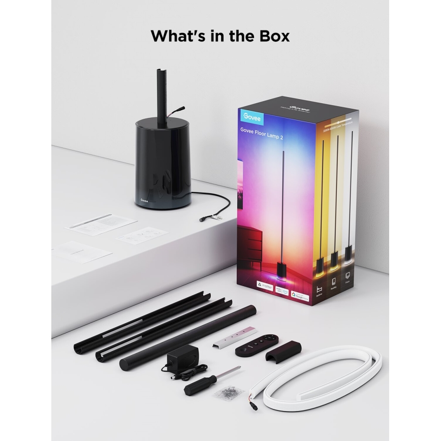 Govee - Himmennettävä LED-lattiavalaisin Smart MATTER LED RGBICWW 2200-6500K Wi-Fi + kauko-ohjaus