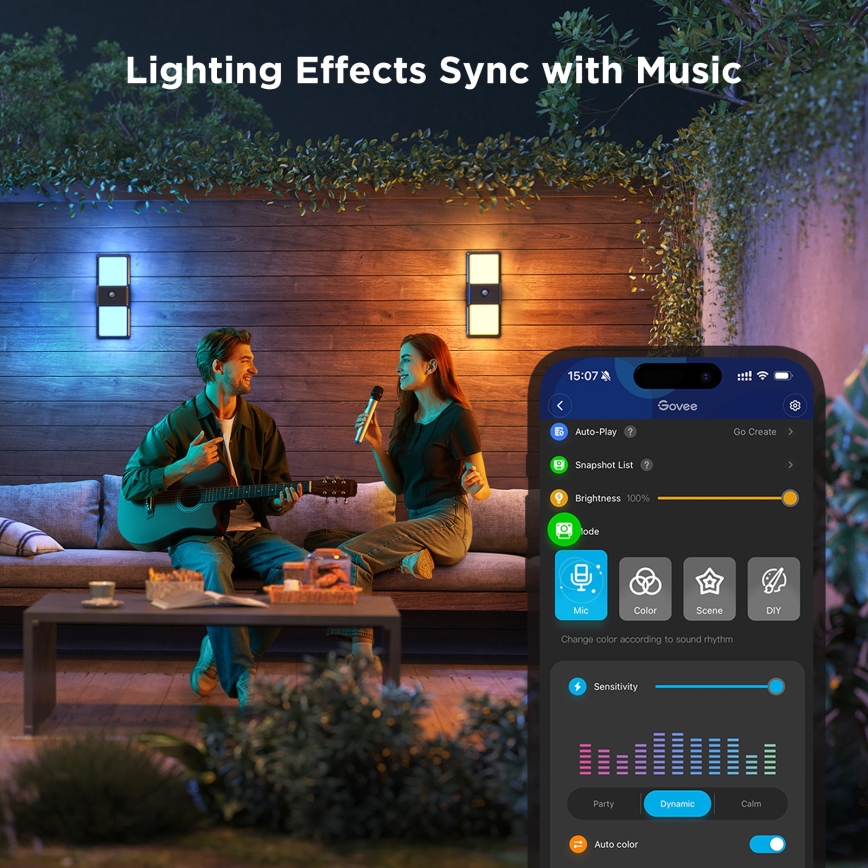 Govee - LED RGBIC Himmennettävä ulkoseinävalaisin anturilla MATTER LED/230V IP65 2700-6500K Wi-Fi