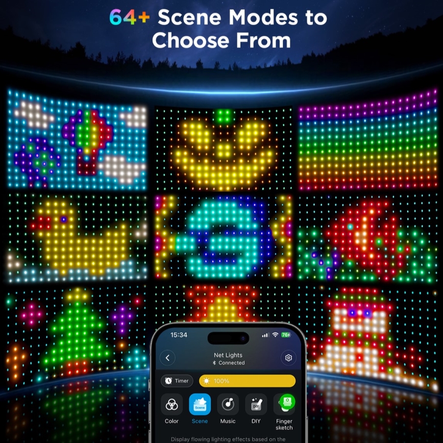 Govee - LED RGBIC ulkovaloverkko 143x85cm Wi-Fi Matter IP65