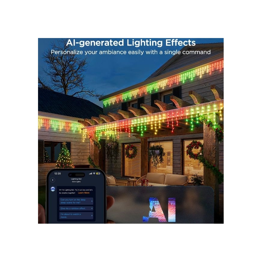 Govee - LED RGBIC Valoketju ulkokäyttöön Älykäs jääpuikot 10m Wi-Fi Matter IP65