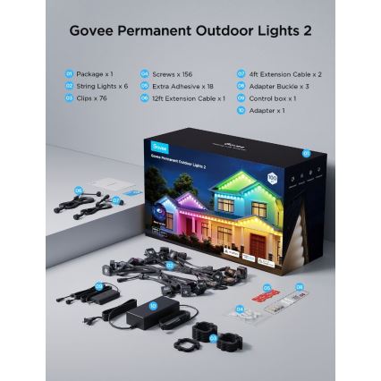 Govee - LED RGBIC -valonauha alasvaloilla, 30 m, Wi-Fi, Matter, IP67