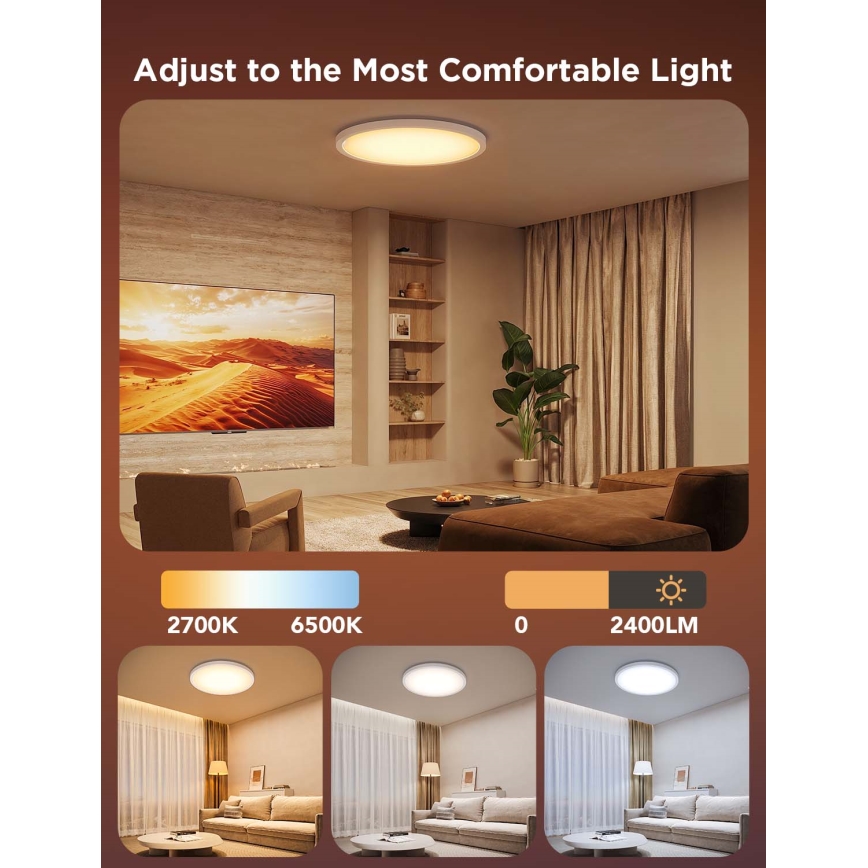 Govee - LED RGBICWW Himmennettävä kattovalaisin LED/29W/230V Ø 30 cm mattapintainen Wi-Fi