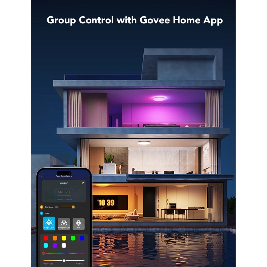 Govee - LED RGBICWW Himmennettävä kattovalaisin LED/29W/230V Ø 30 cm mattapintainen Wi-Fi