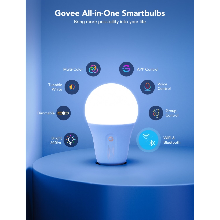 Govee - LED RGBWW himmennettävä älylamppu Smart MATTER E27/9W/230V 2700-6500K Wi-Fi