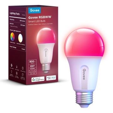Govee - LED RGBWW himmennettävä älylamppu Smart MATTER E27/9W/230V 2700-6500K Wi-Fi